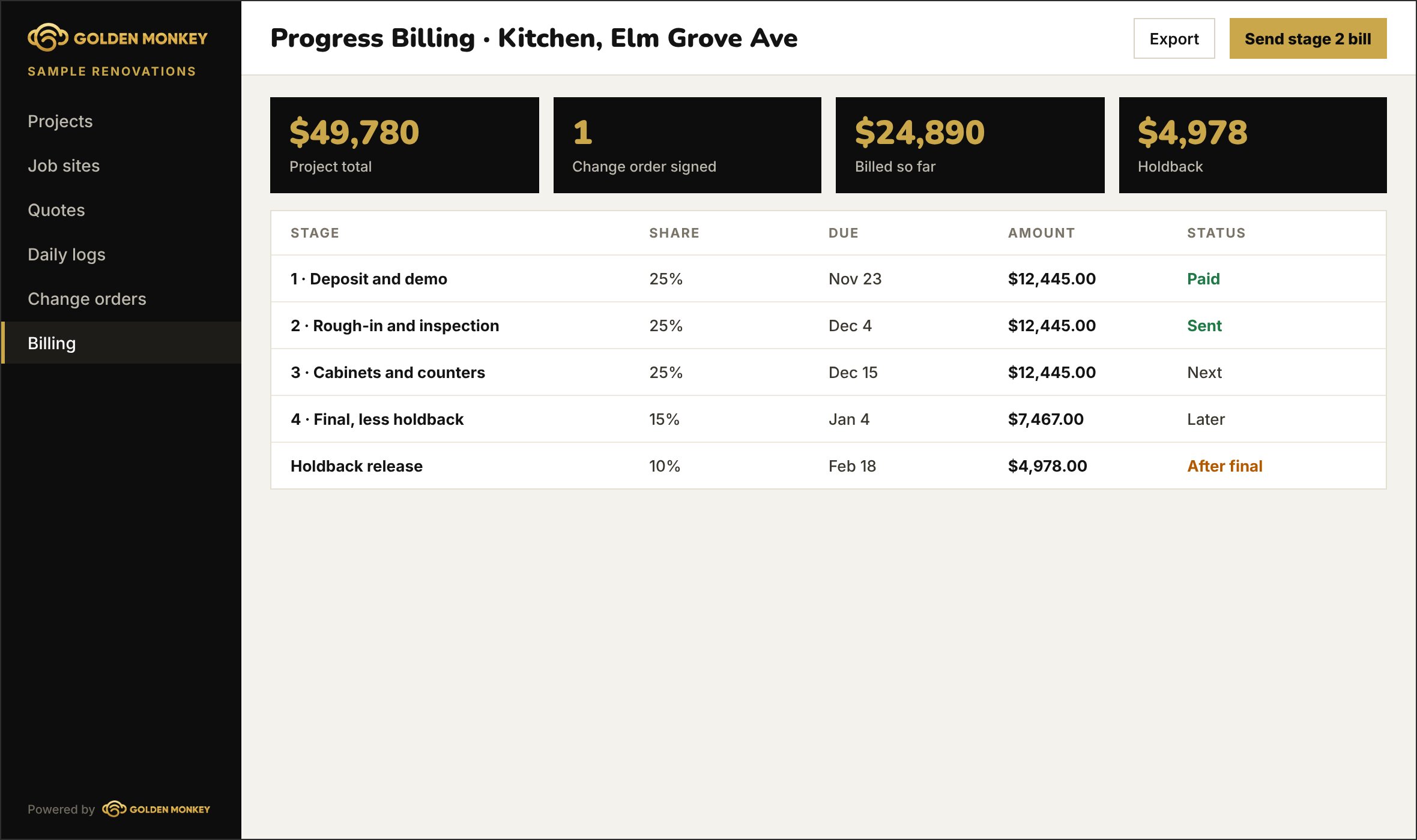 Progress billing