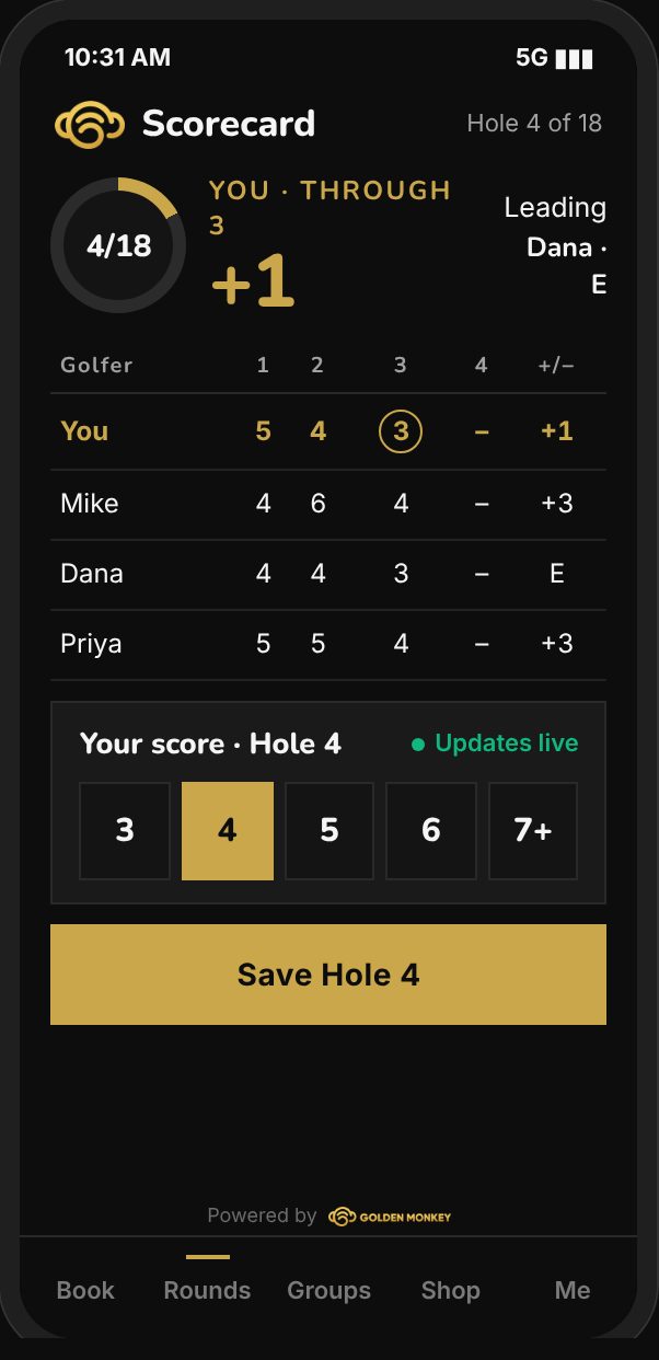 Live scorecard on a phone